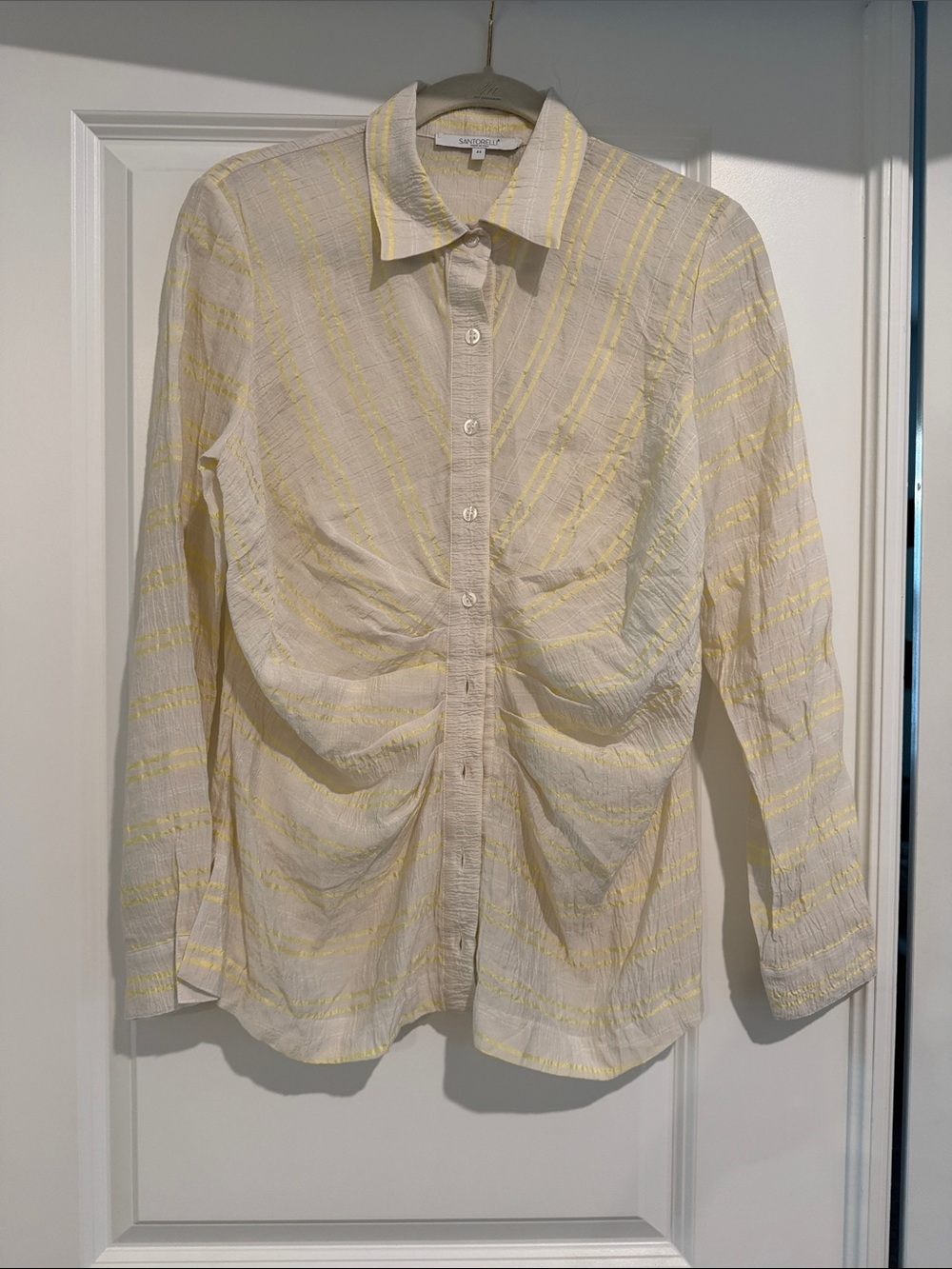 Santorelli Cream and Light Yellow Striped Button-Down Shirt